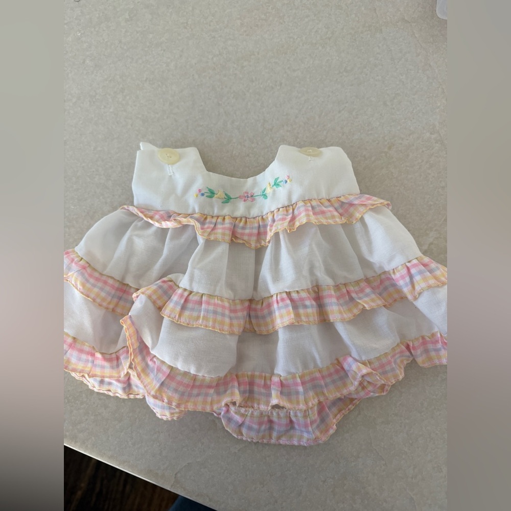 Charming Vintage White and Pink Ruffled Newborn Easter Baby Dress